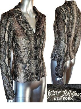Betsey Johnson Coat Vintage New York 90s Velvet Snakeskin Blazer Dress Jacket S